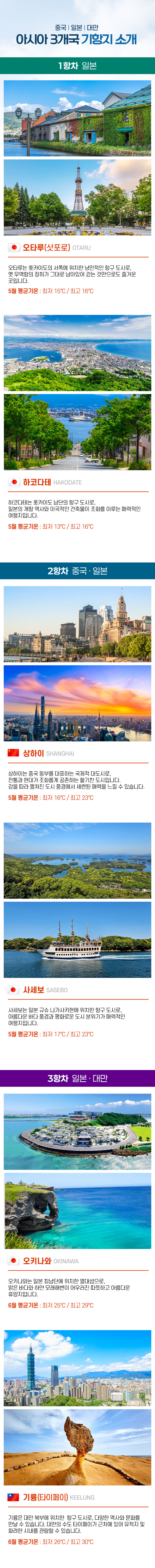 롯데관광 아시아 3개국 기항지 소개! 오타루부터 하코다테, 상하이와 사세보, 오와나와 기륭(타이페이)